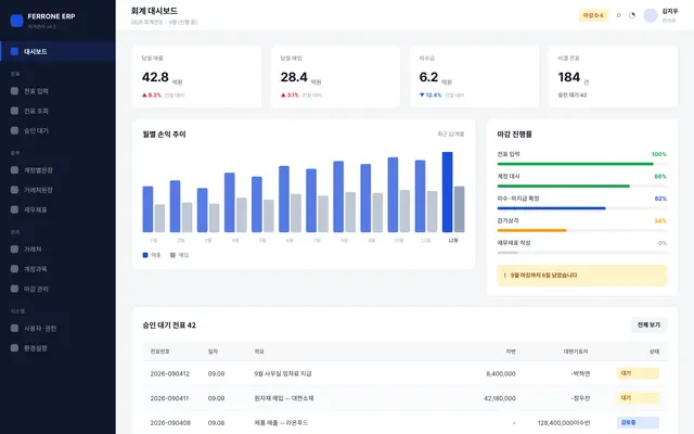 FERRONE ERP 회계 대시보드